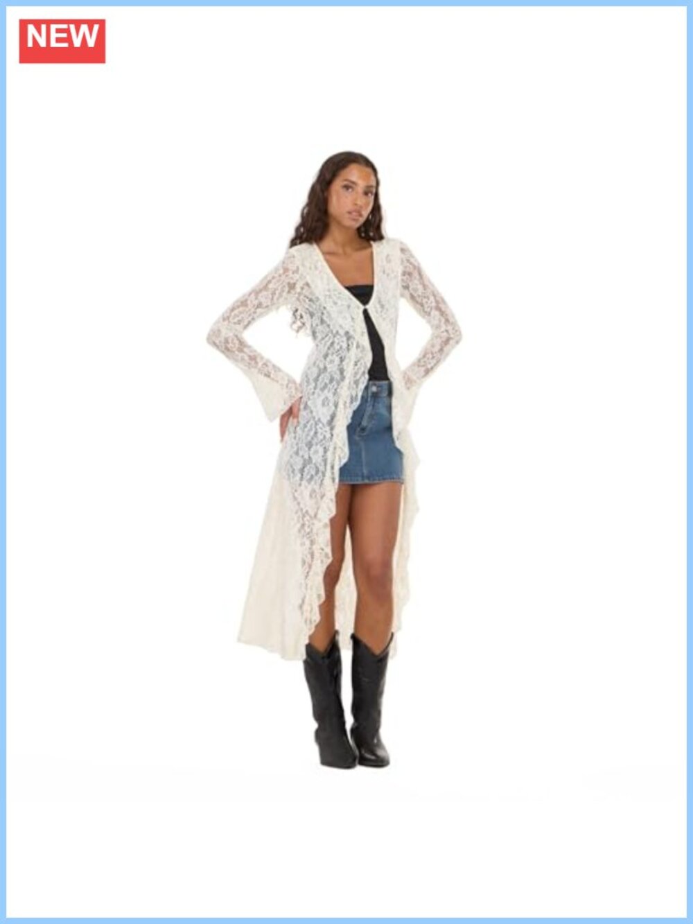 Maxi Cardigan with Ruffles Open Front Long Sleeve Lightweight